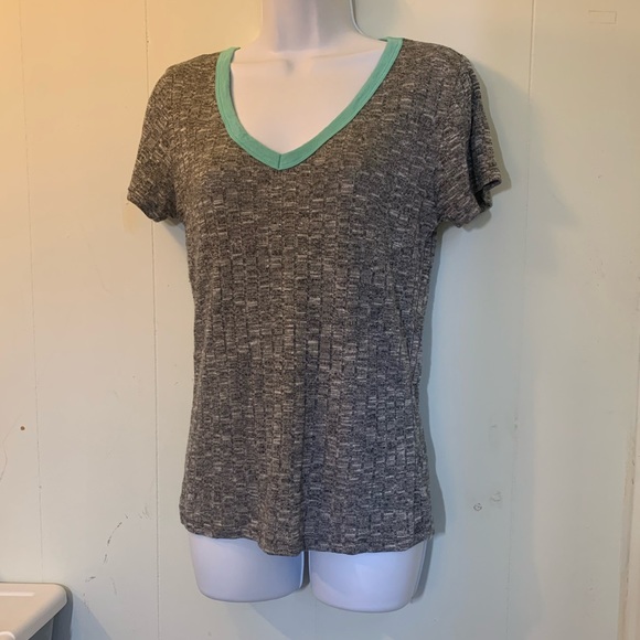 American Dream Gray & Aqua (Blue) V-neck Women's Casual T-shirt size L - Picture 15 of 16